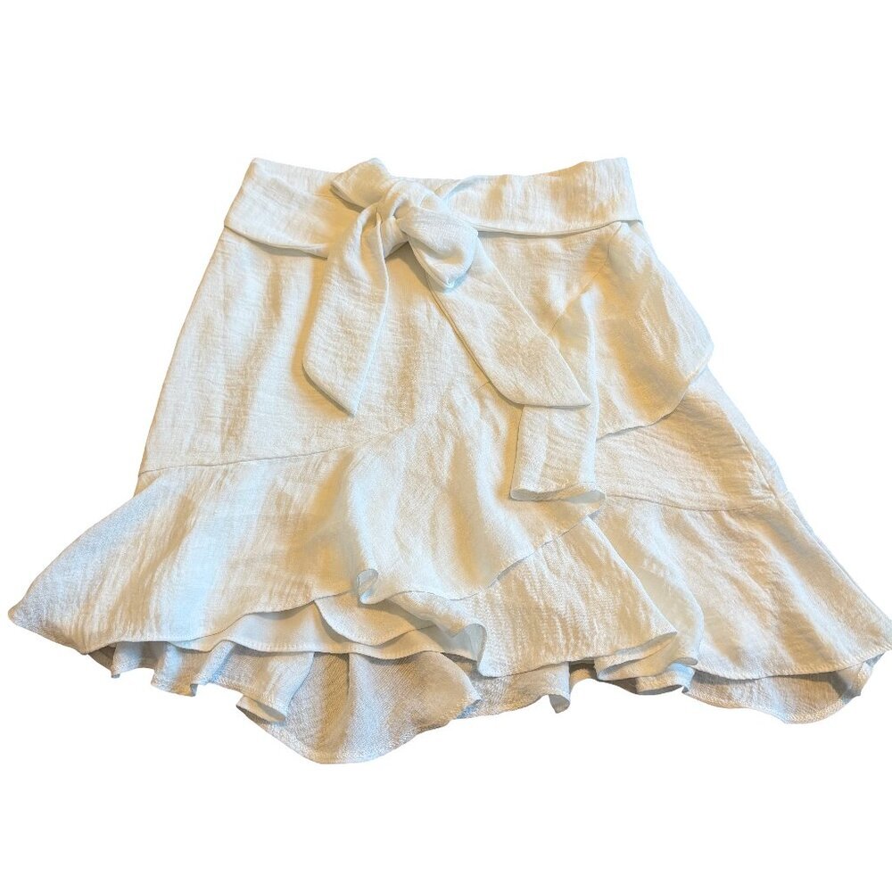 Topshop White Flowy Fit N Flare Mini Skirt Belt at Waist Tiered Size 2 Women's